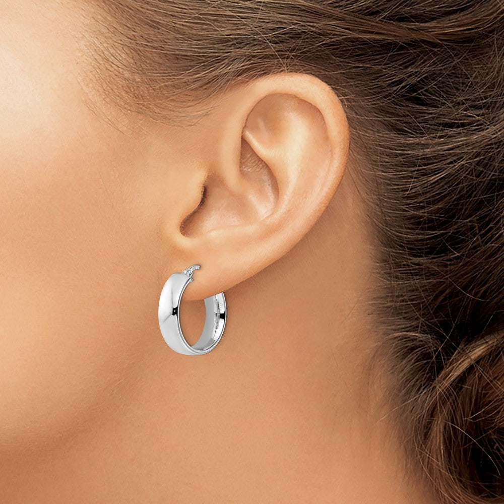 Sterling Silver Rhod-plated Polished Hoop Earrings
