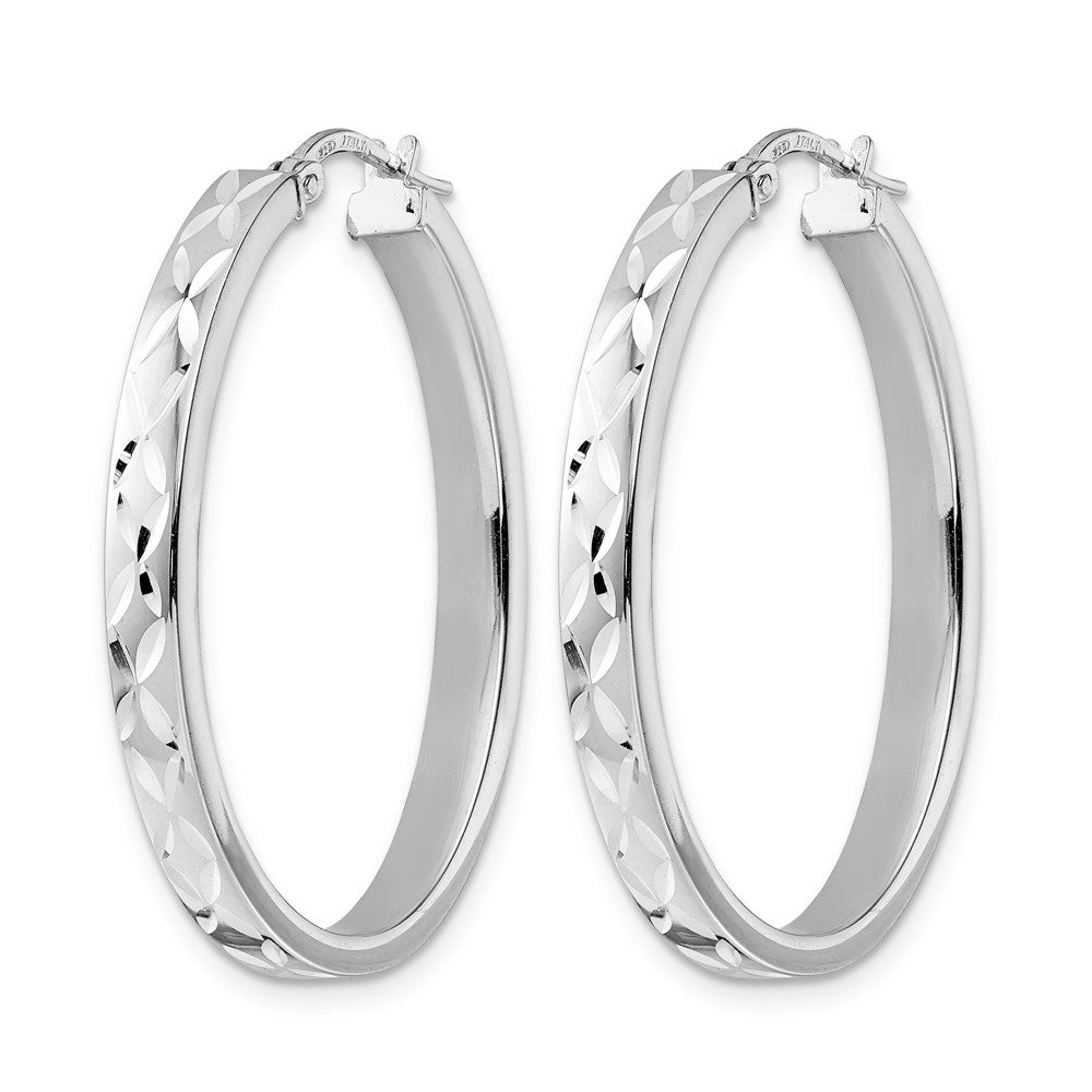 Sterling Silver Rhod-plated Polished D/C Oval Hoop Earrings
