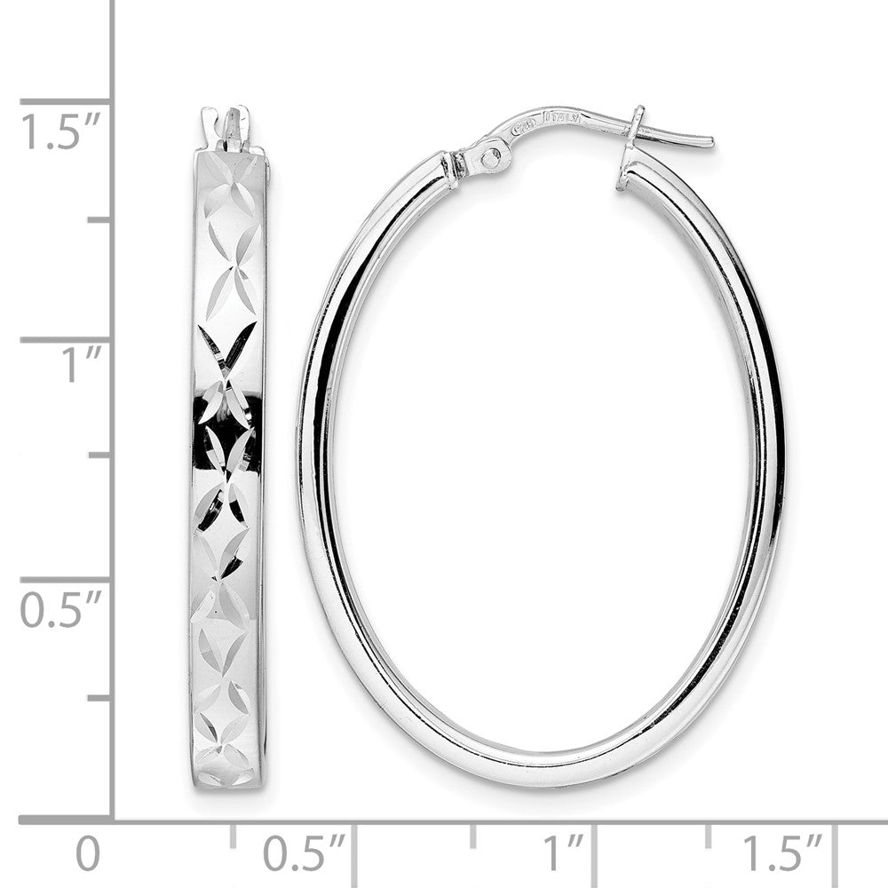 Sterling Silver Rhod-plated Polished D/C Oval Hoop Earrings