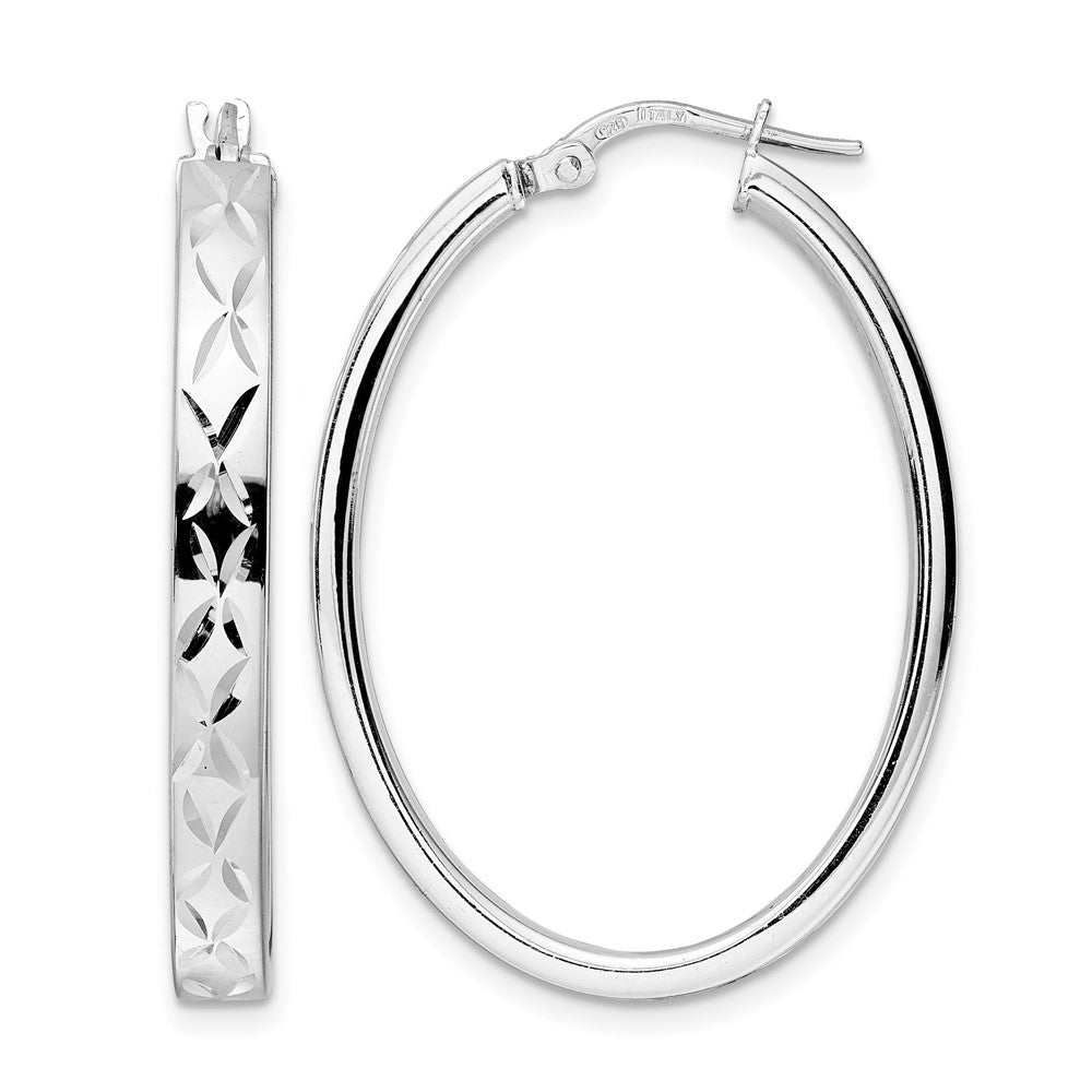 Sterling Silver Rhod-plated Polished D/C Oval Hoop Earrings
