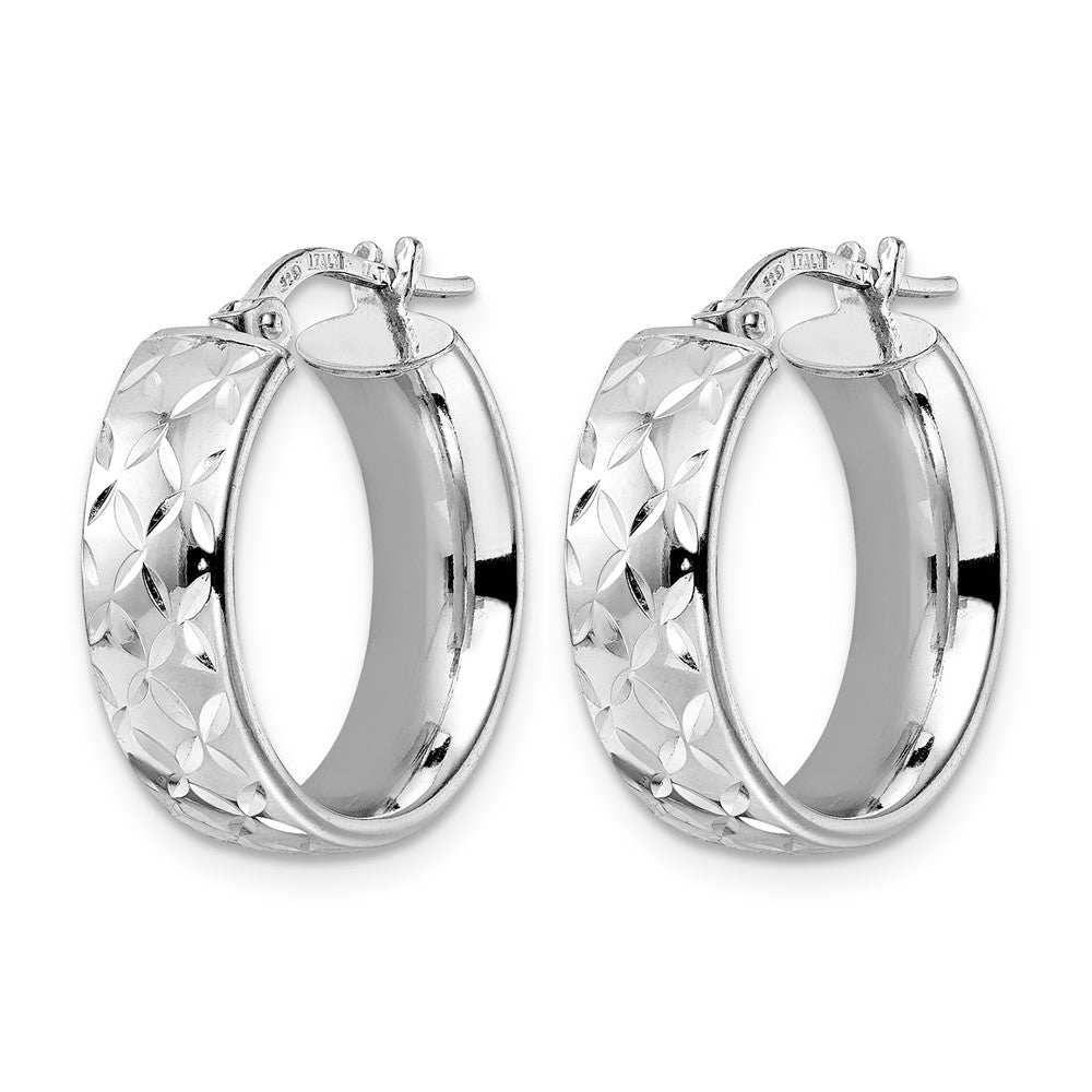 Sterling Silver Rhod-plated Polished D/C Hoop Earrings