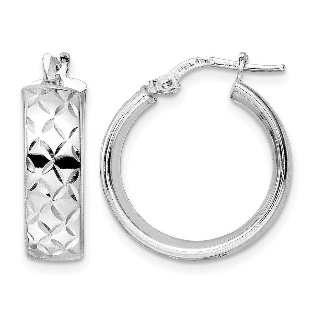 Sterling Silver Rhod-plated Polished D/C Hoop Earrings