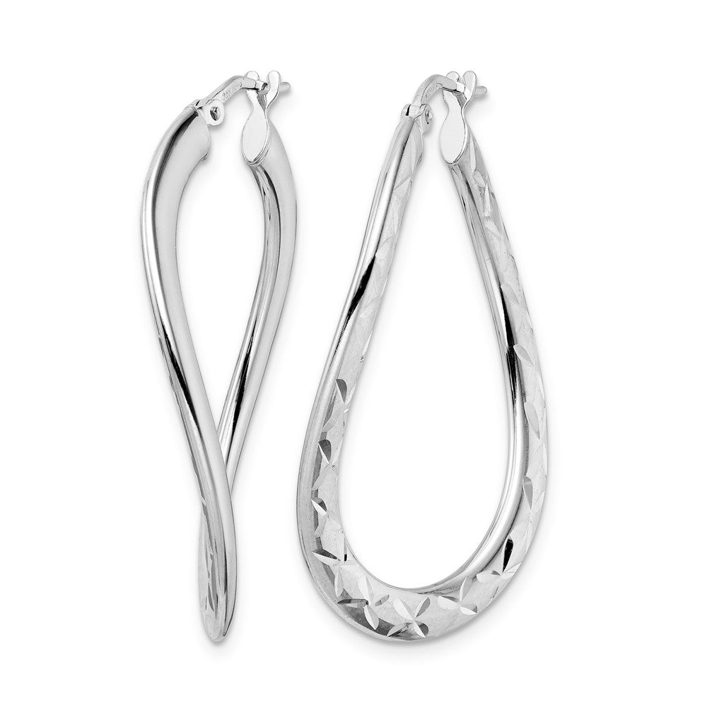 Sterling Silver Rhod-plated Pol & D/C Curved Oval Hoop Earrings