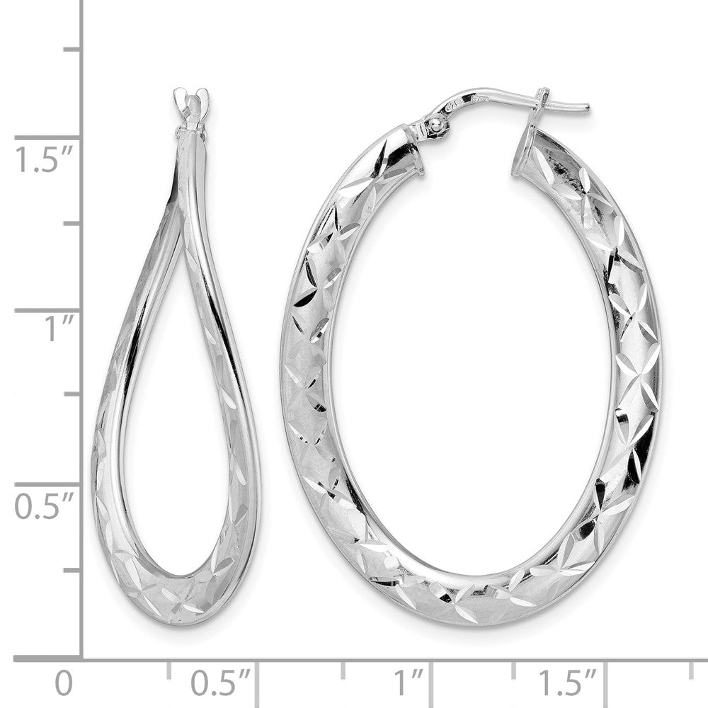 Sterling Silver Rhod-plated Pol & D/C Curved Oval Hoop Earrings