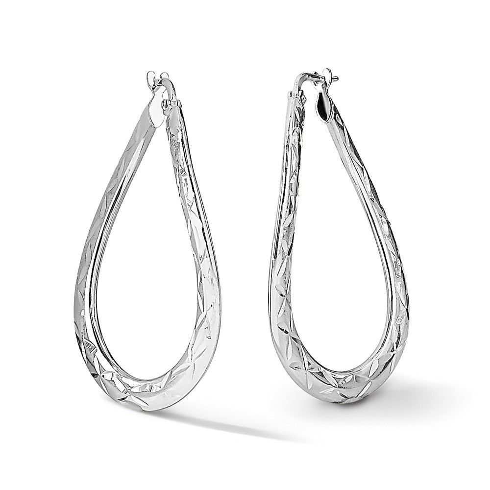 Sterling Silver Rhod-plated Pol & D/C Curved Oval Hoop Earrings