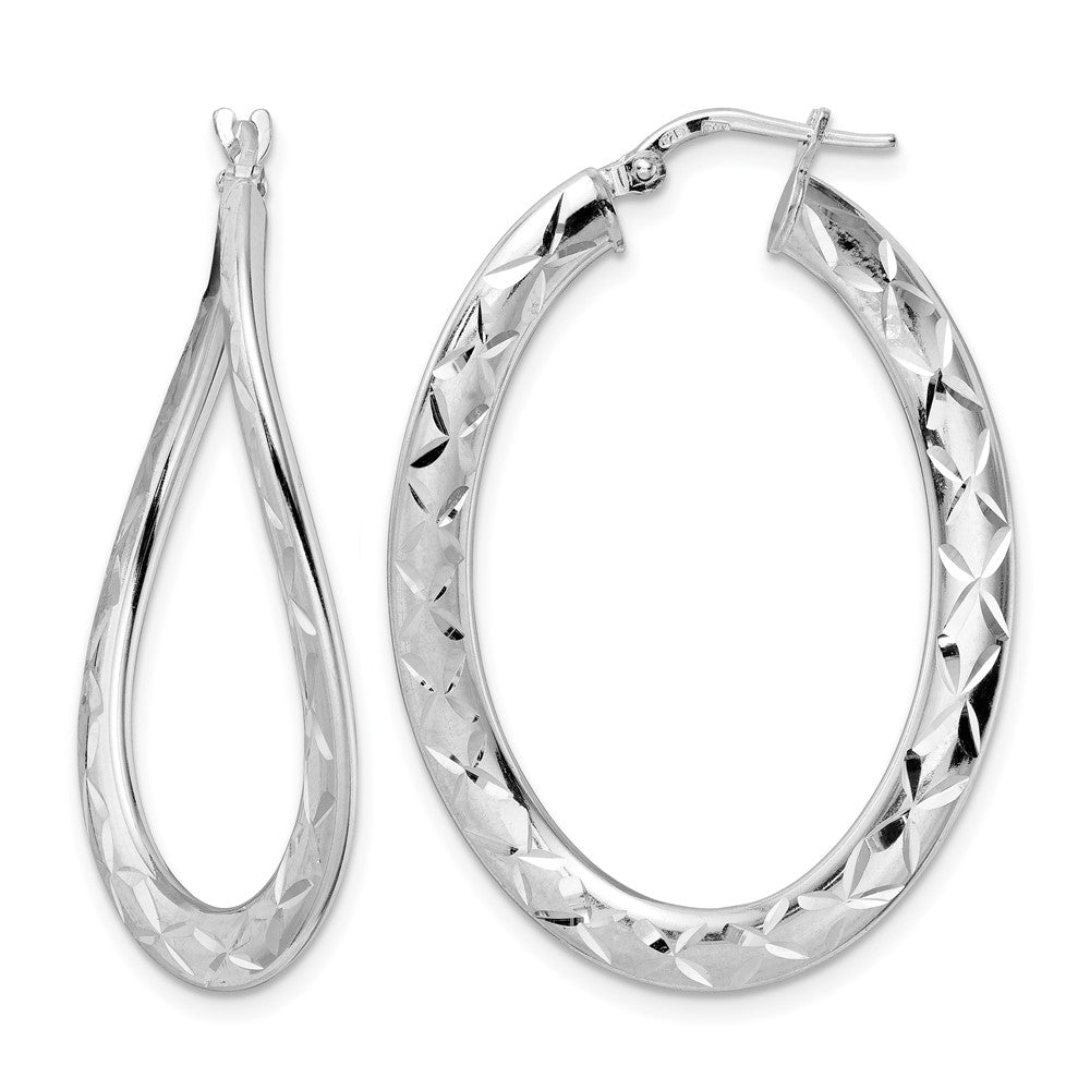Sterling Silver Rhod-plated Pol & D/C Curved Oval Hoop Earrings