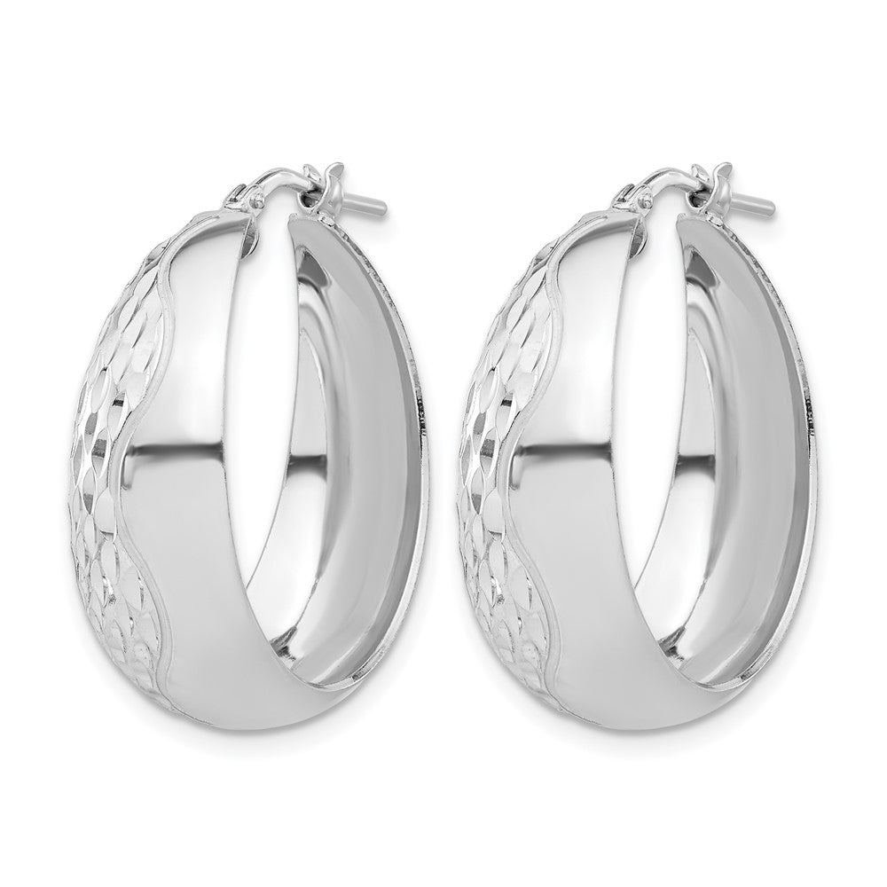 Sterling Silver Rhodium-plated Polished and Textured Hoop Earrings