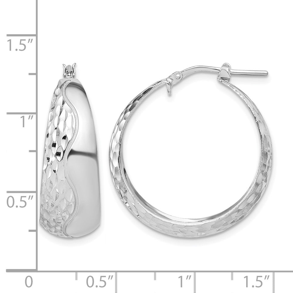Sterling Silver Rhodium-plated Polished and Textured Hoop Earrings
