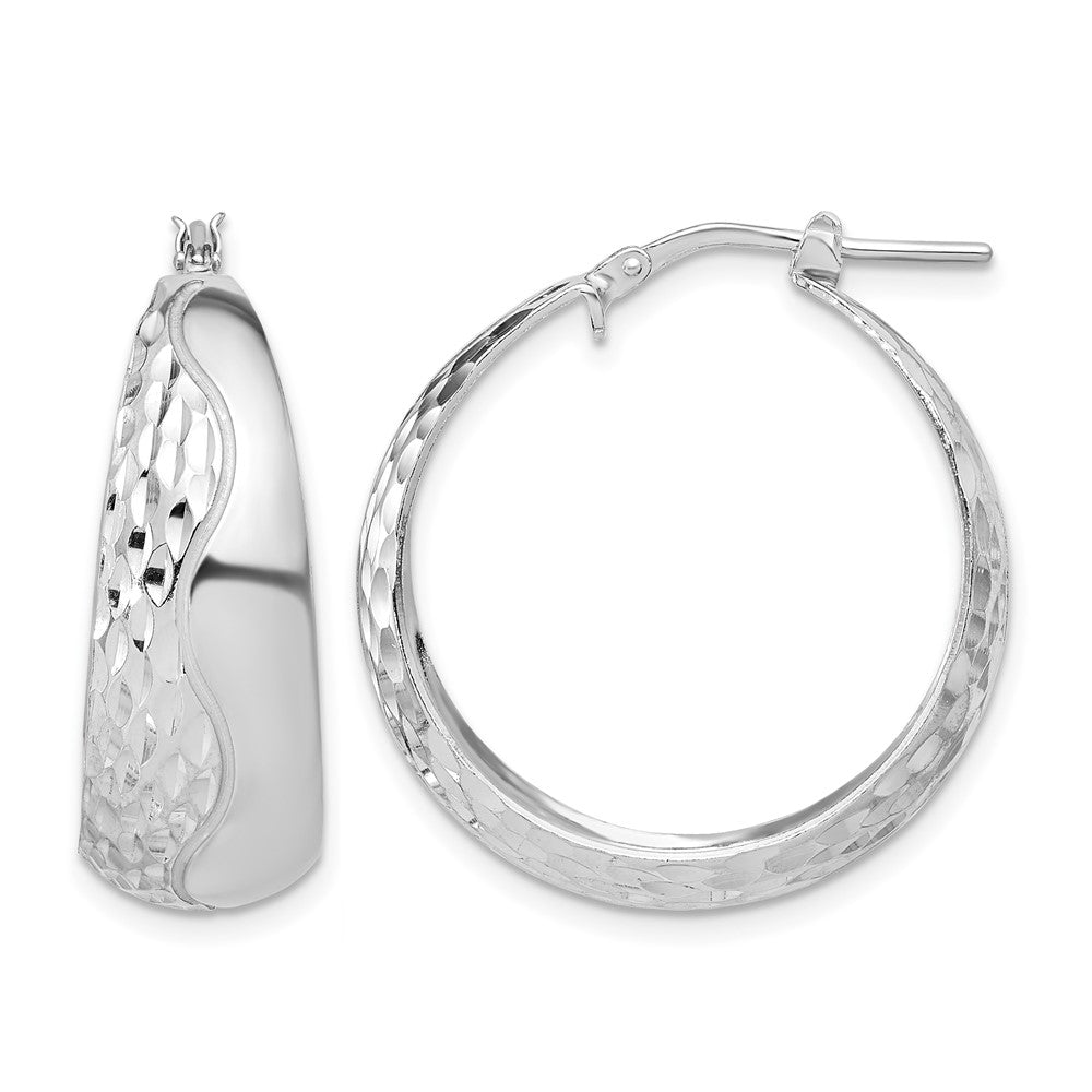 Sterling Silver Rhodium-plated Polished and Textured Hoop Earrings