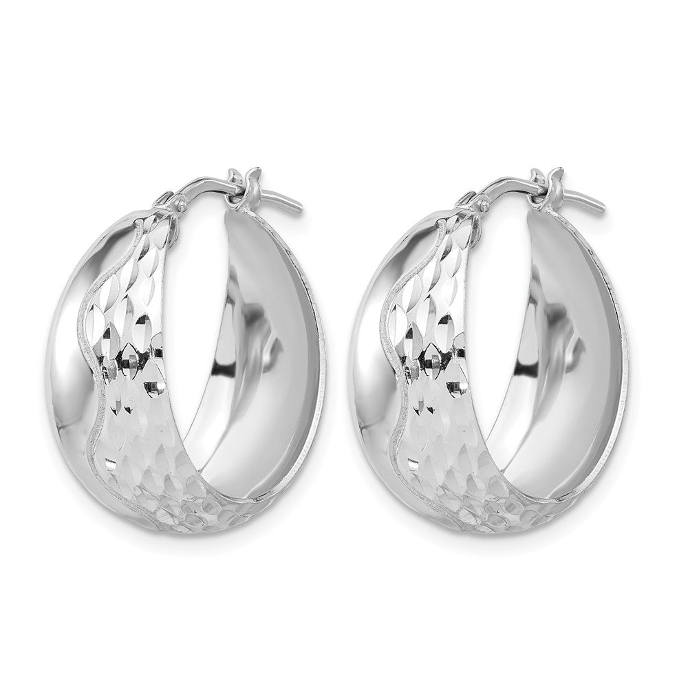 Sterling Silver Rhodium-plated Polished and Textured Hoop Earrings