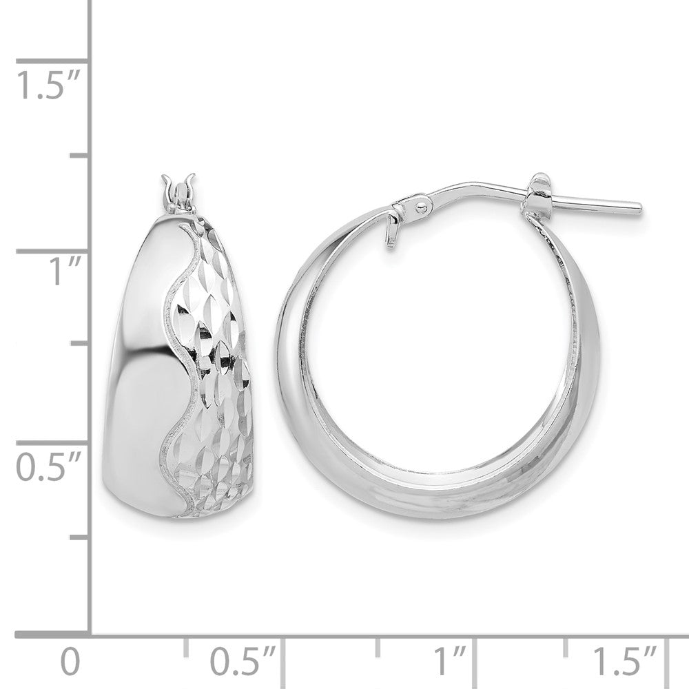 Sterling Silver Rhodium-plated Polished and Textured Hoop Earrings