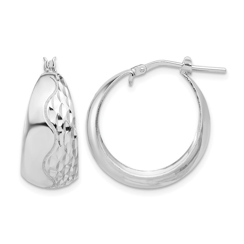 Sterling Silver Rhodium-plated Polished and Textured Hoop Earrings