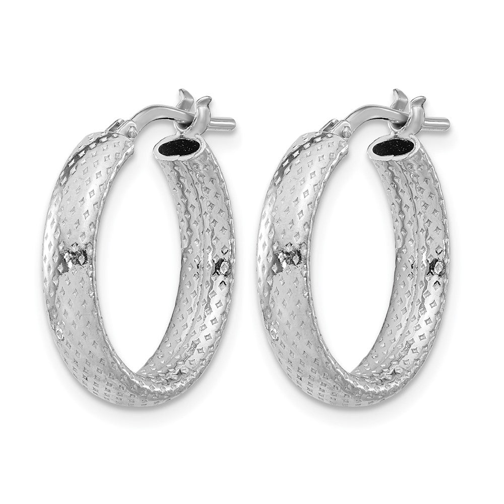 Sterling Silver Rhodium-plated Polished and Textured Hoop Earrings