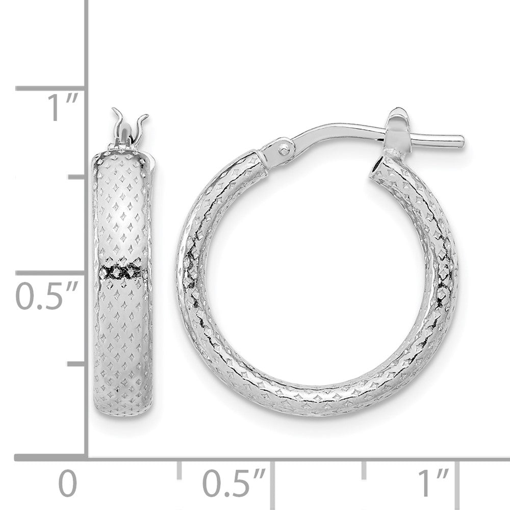 Sterling Silver Rhodium-plated Polished and Textured Hoop Earrings
