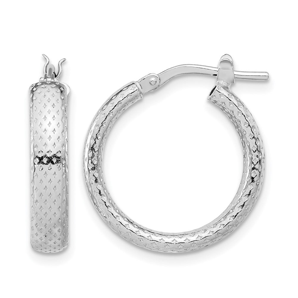 Sterling Silver Rhodium-plated Polished and Textured Hoop Earrings