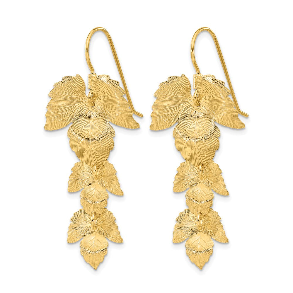 Sterling Silver Gold-plated Etched Leaves Dangle Earrings