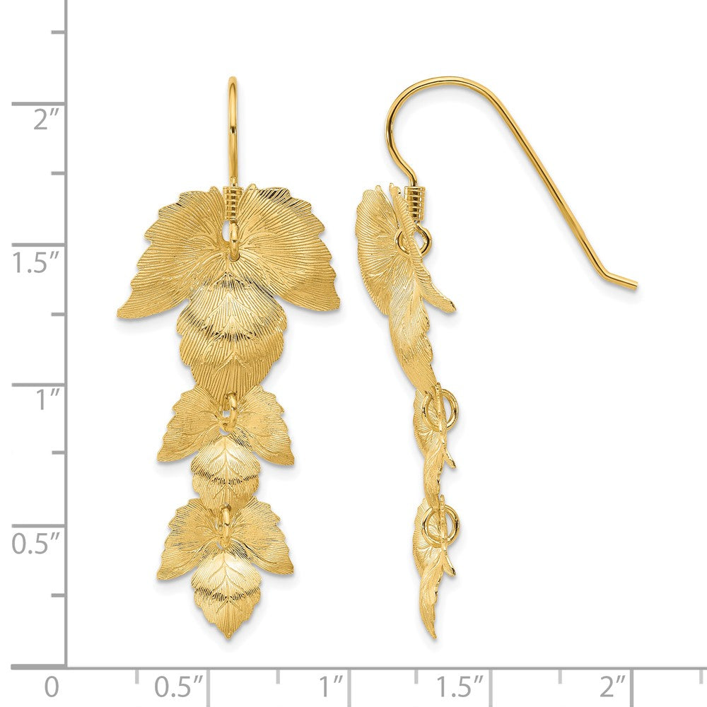 Sterling Silver Gold-plated Etched Leaves Dangle Earrings
