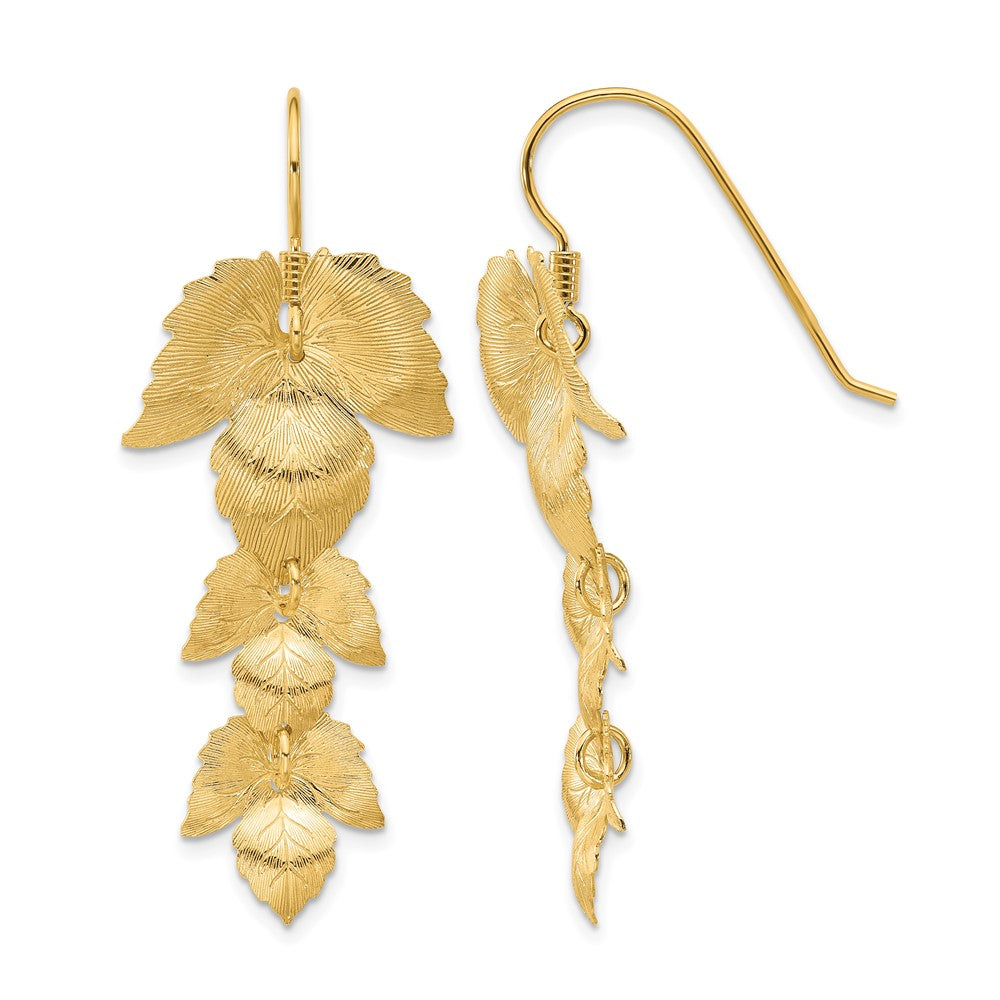 Sterling Silver Gold-plated Etched Leaves Dangle Earrings