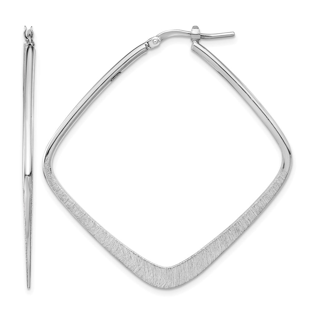 Sterling Silver Rhodium-plated Etched Square Hoop Earrings