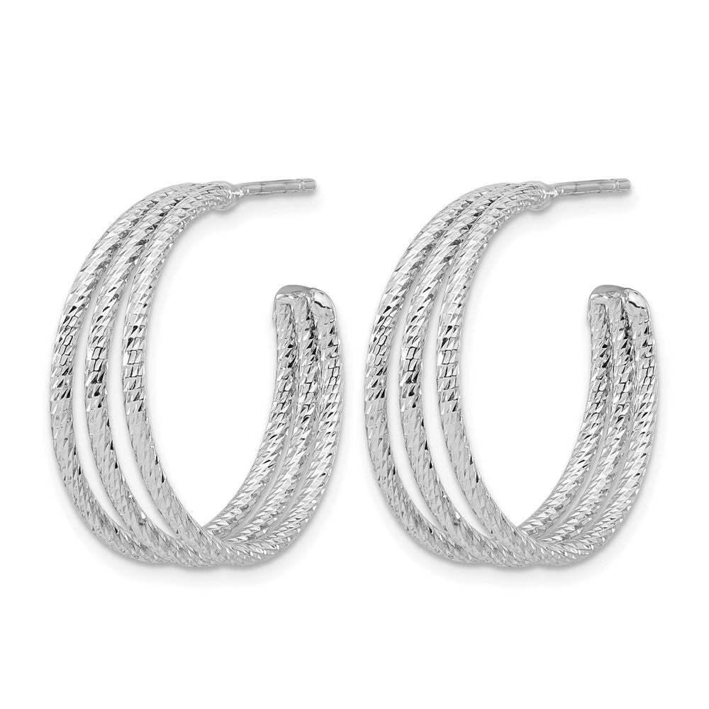 Sterling Silver Rh-plated Diamond Cut J-Hoop Earrings