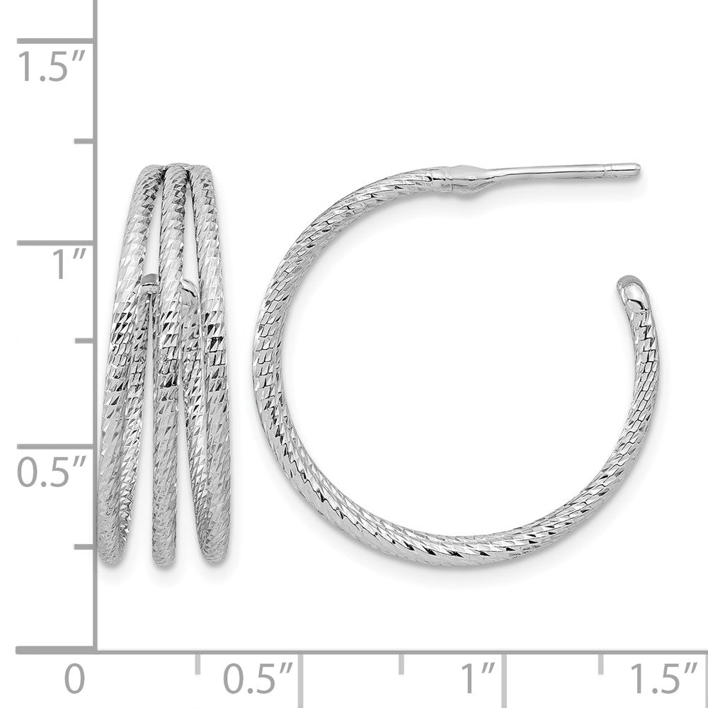 Sterling Silver Rh-plated Diamond Cut J-Hoop Earrings