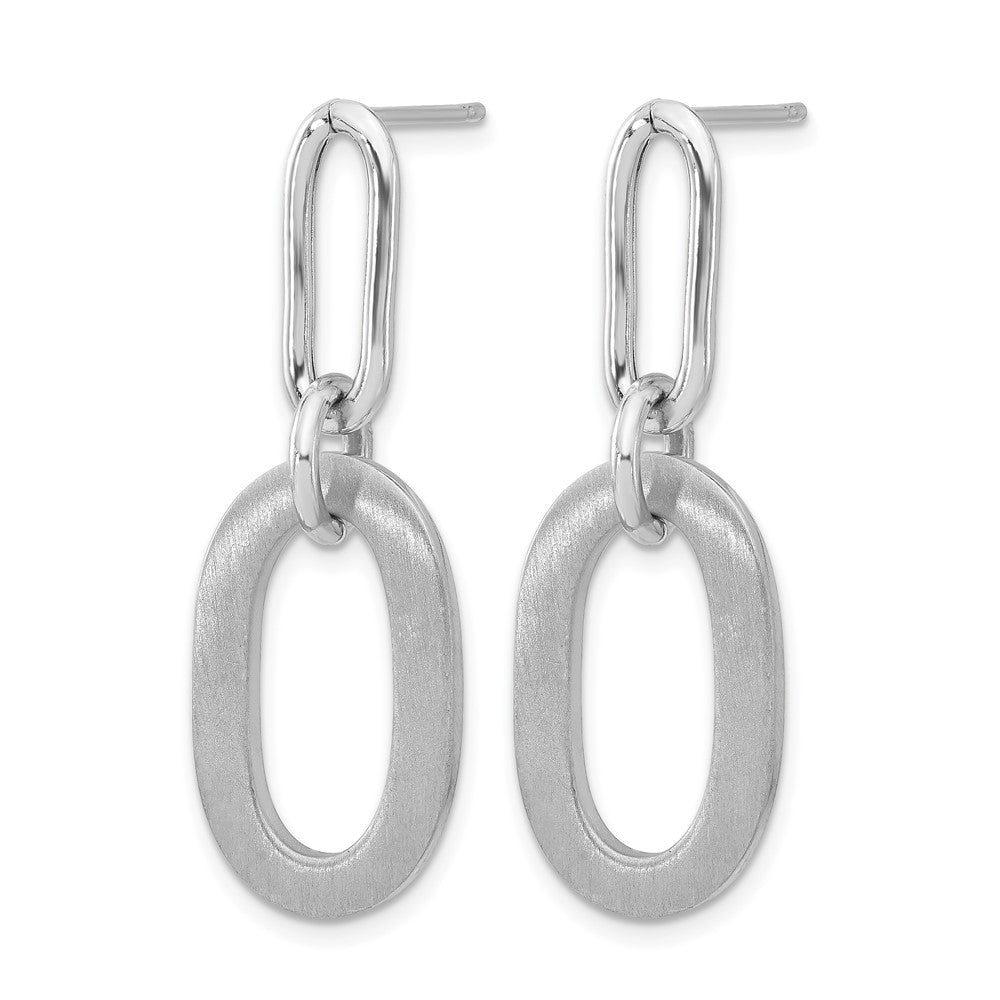 Sterling Silver Rh-plated Polished and Satin Oval Dangle Earrings