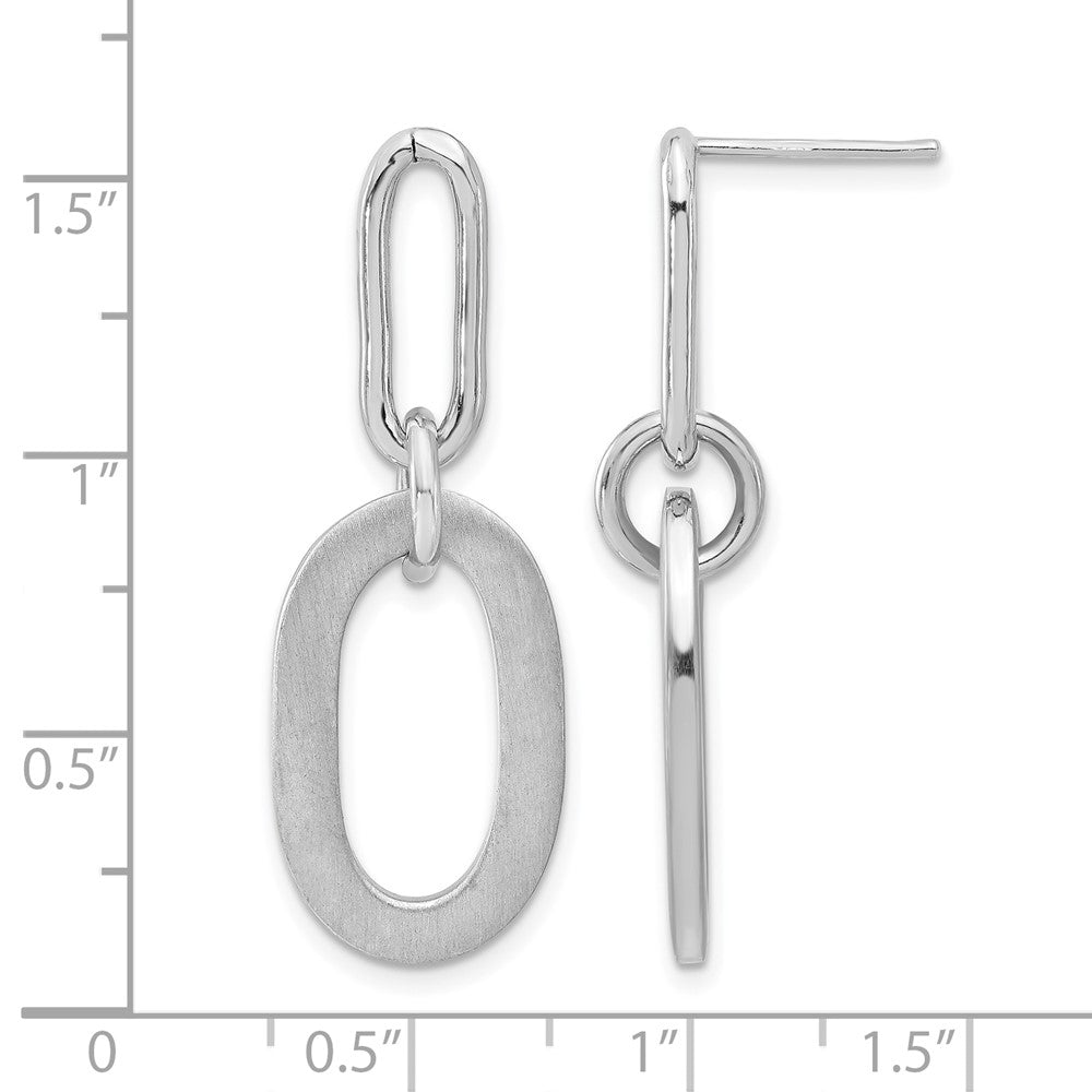 Sterling Silver Rh-plated Polished and Satin Oval Dangle Earrings