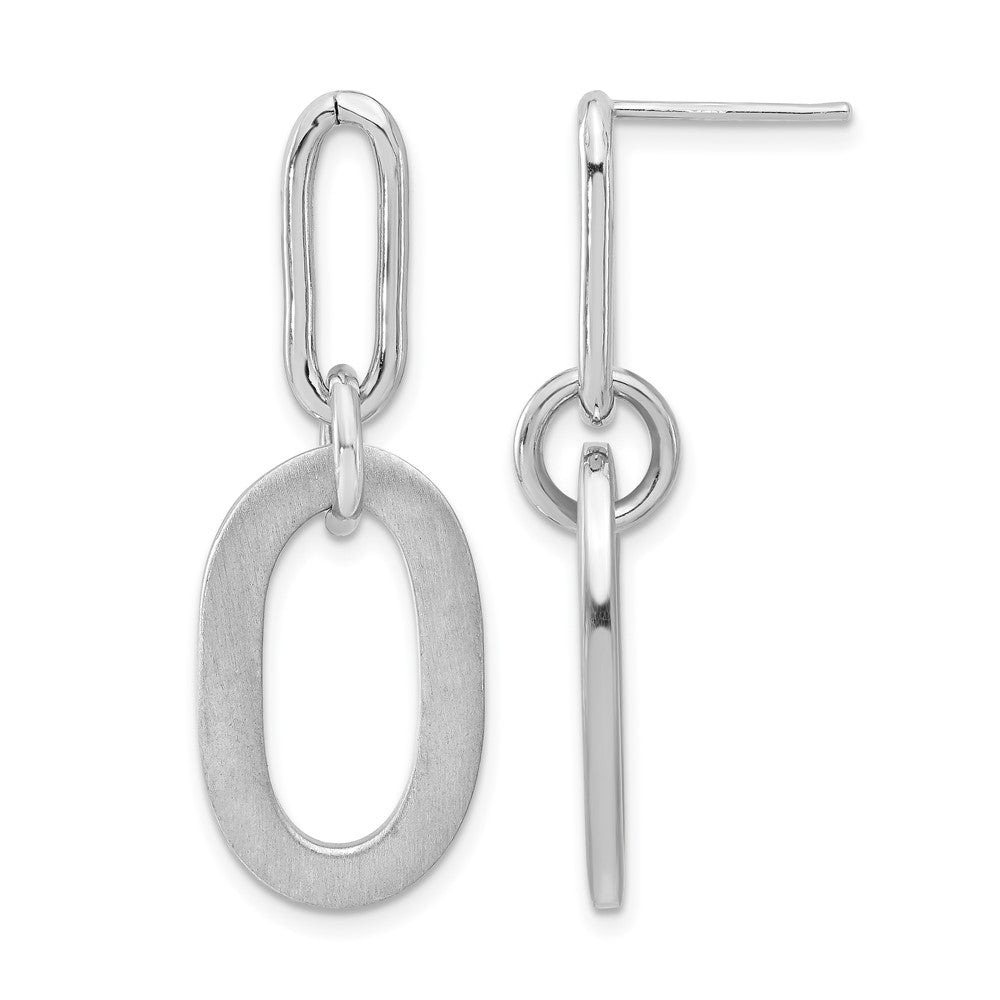 Sterling Silver Rh-plated Polished and Satin Oval Dangle Earrings