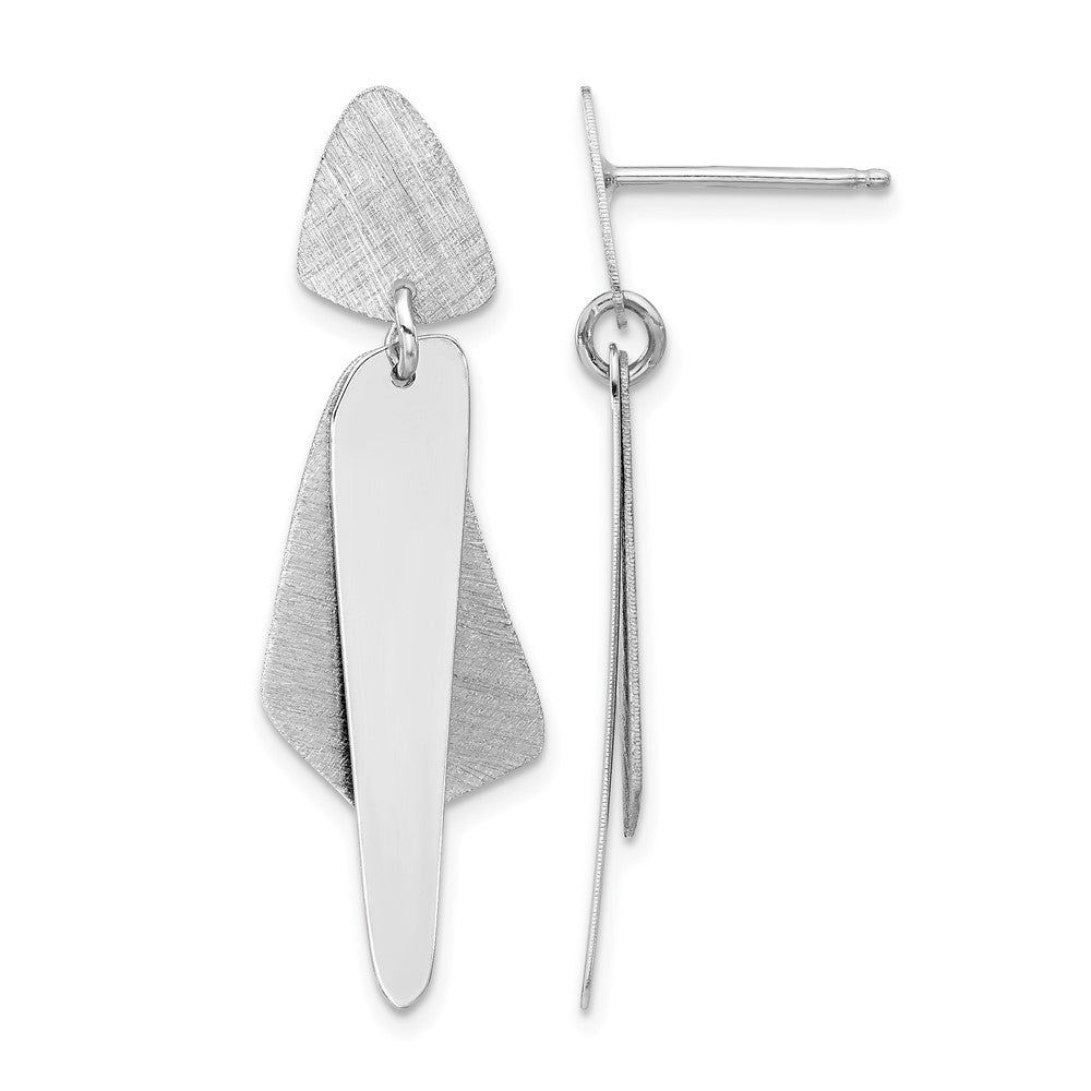 Sterling Silver RH-plated Polished and Brushed Post Dangle Earring