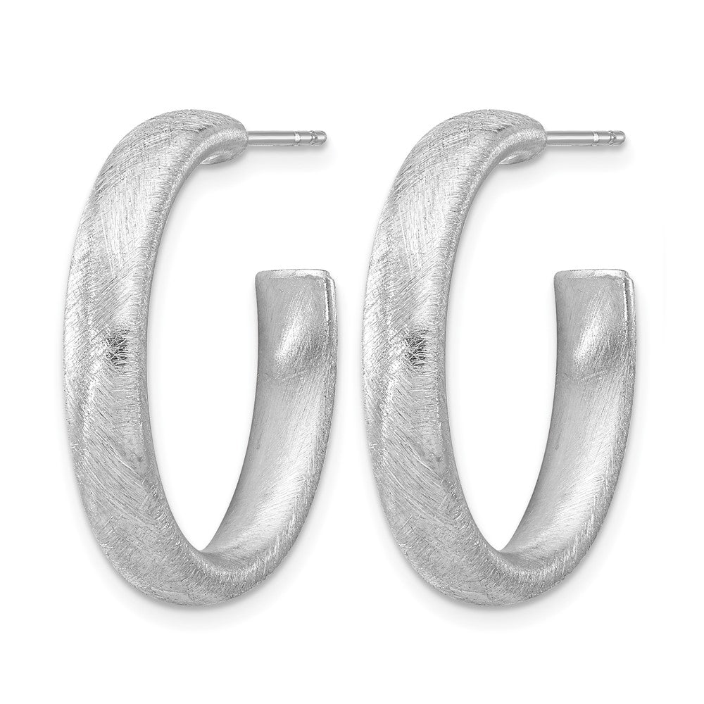 Sterling Silver Rhodium-plated Brushed J-Hoop Post Earrings