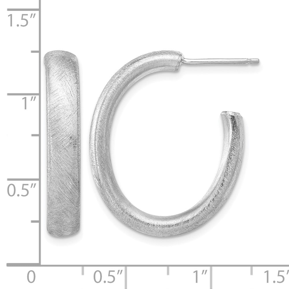Sterling Silver Rhodium-plated Brushed J-Hoop Post Earrings