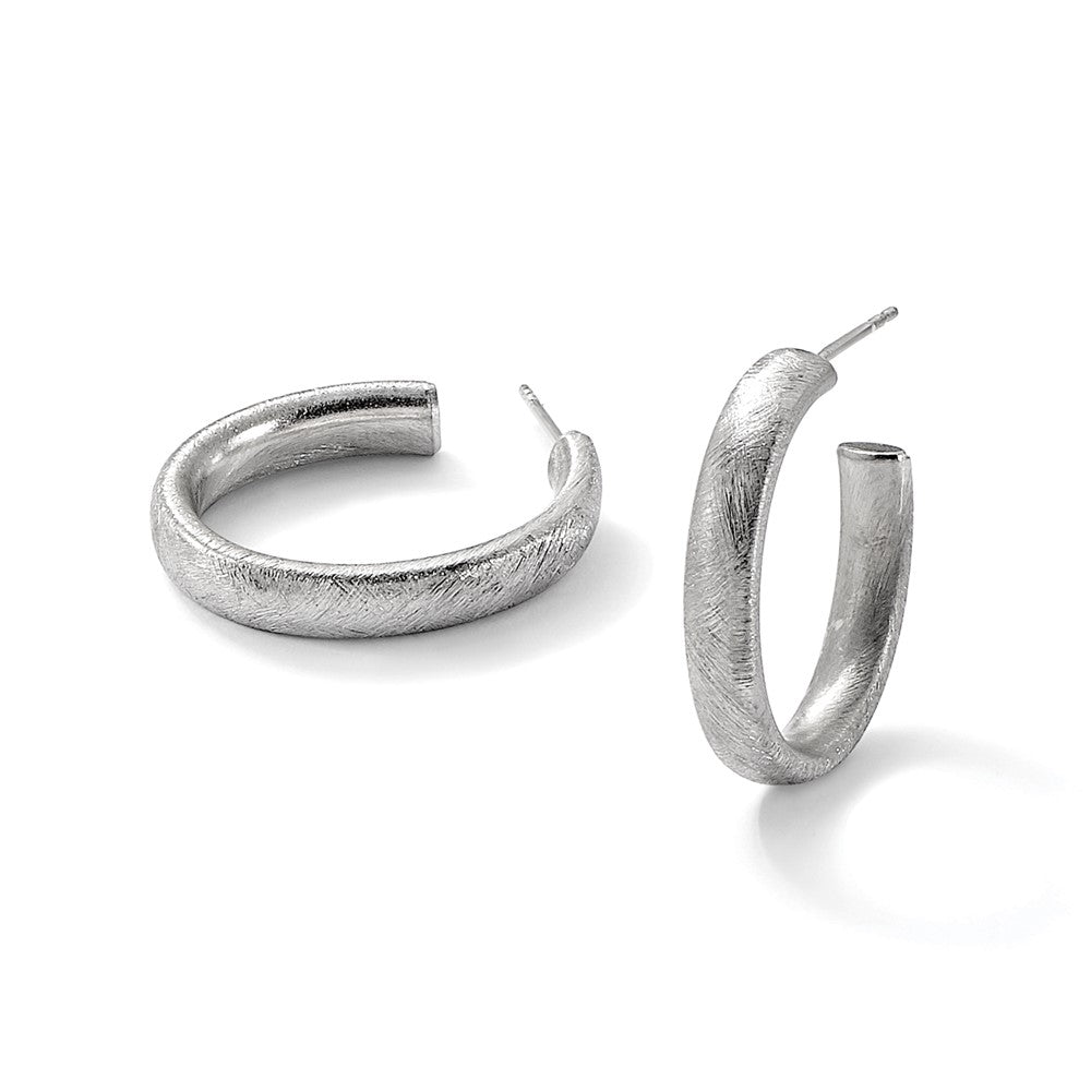 Sterling Silver Rhodium-plated Brushed J-Hoop Post Earrings