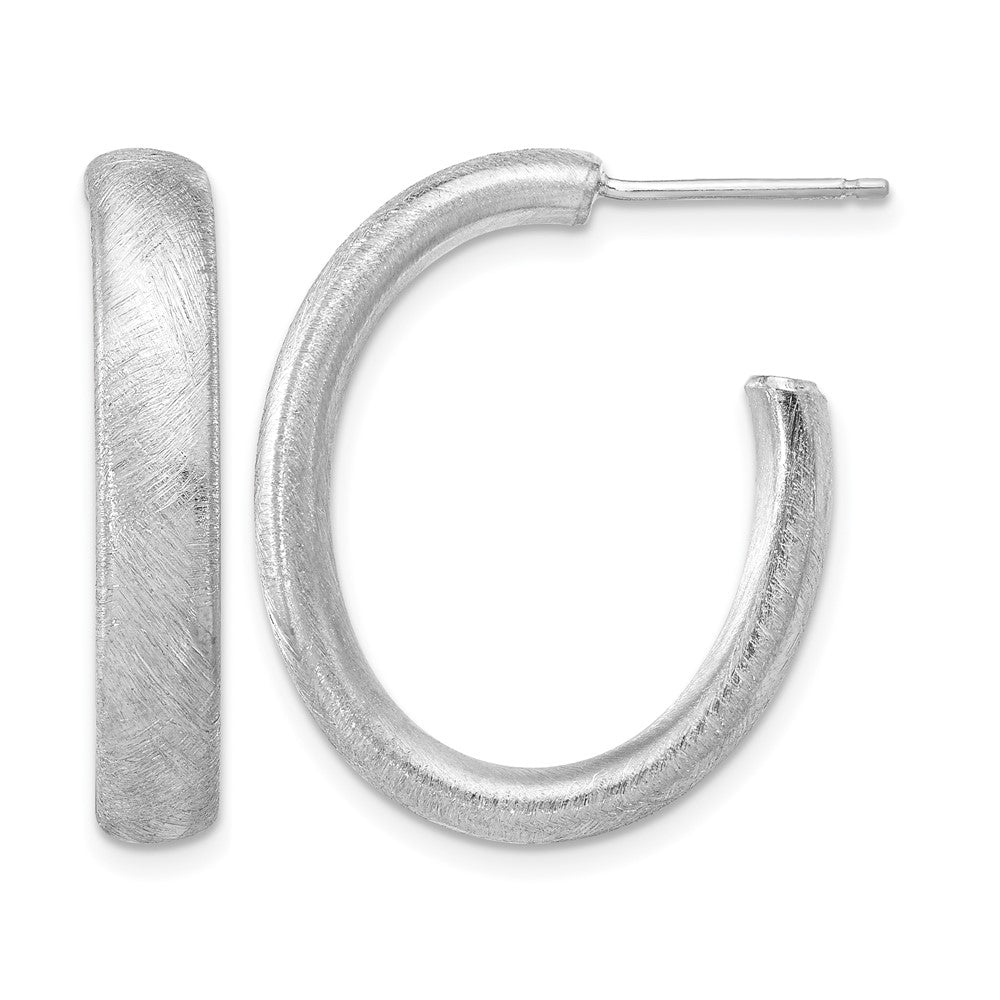 Sterling Silver Rhodium-plated Brushed J-Hoop Post Earrings