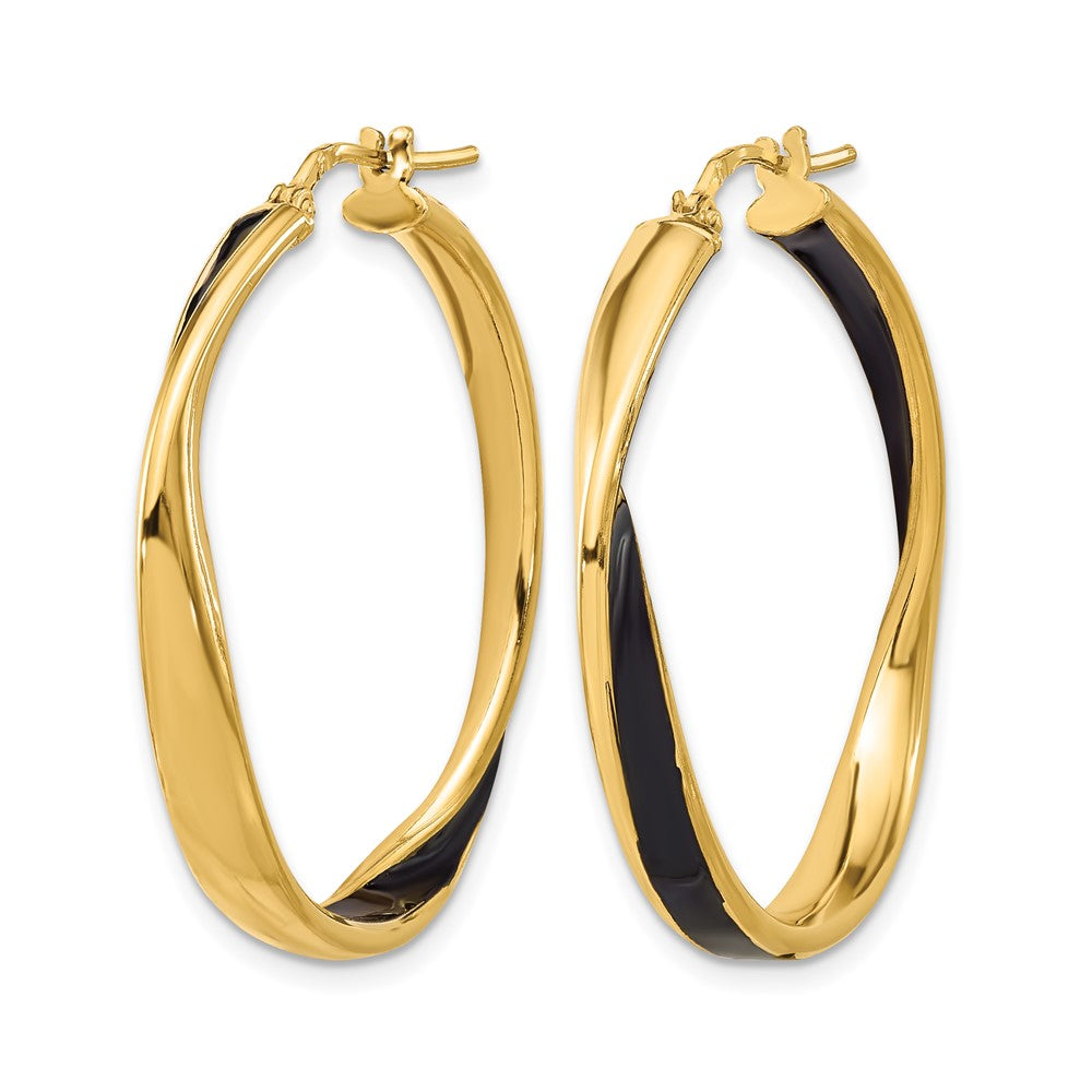 Sterling Silver Gold-tone with Black Enamel Hoop Earrings