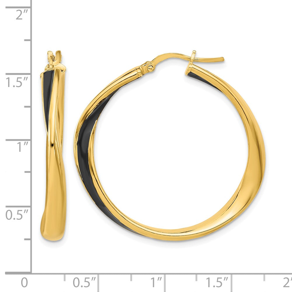 Sterling Silver Gold-tone with Black Enamel Hoop Earrings