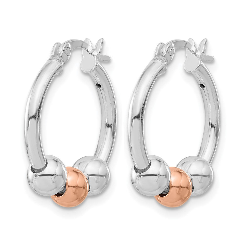Sterling Silver Rhodium-plated and Rose-tone Beaded Hoop Earrings