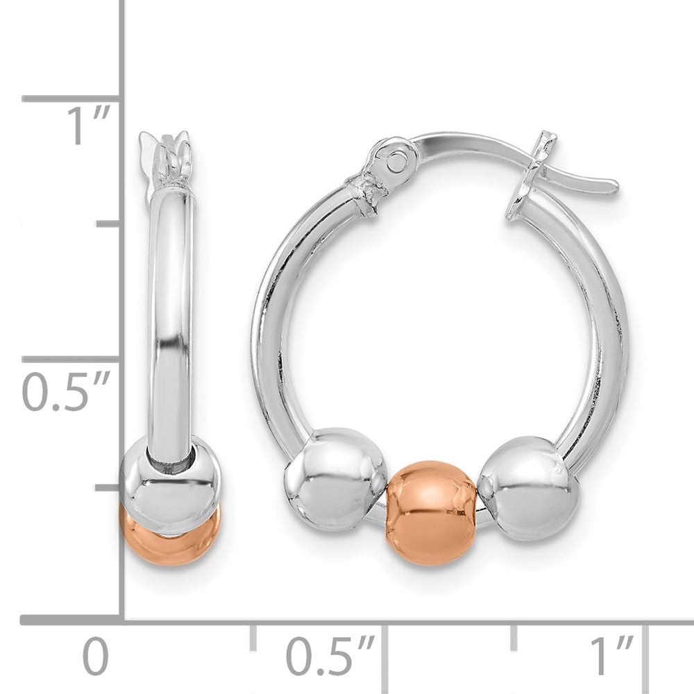 Sterling Silver Rhodium-plated and Rose-tone Beaded Hoop Earrings