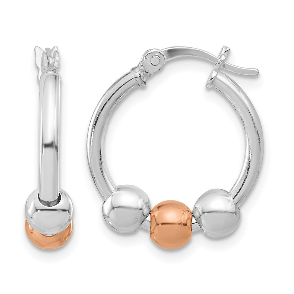 Sterling Silver Rhodium-plated and Rose-tone Beaded Hoop Earrings