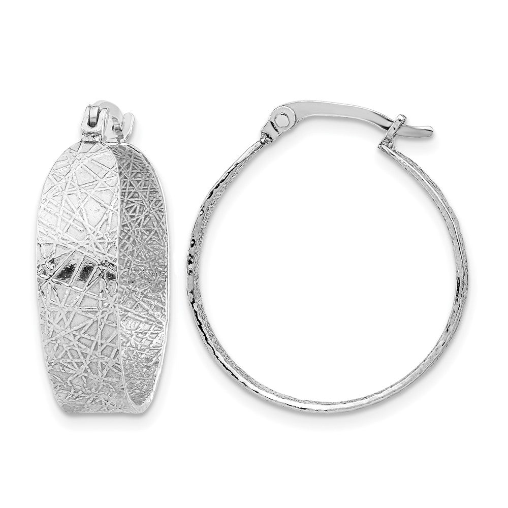 Sterling Silver Rhodium-plated Textured Hoop Earrings