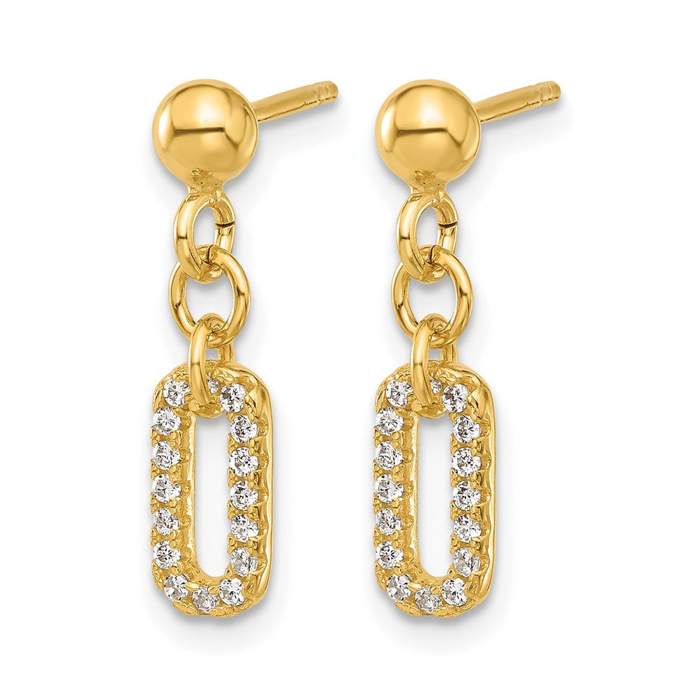 Sterling Silver Gold-plated Polished CZ Dangle Post Earrings