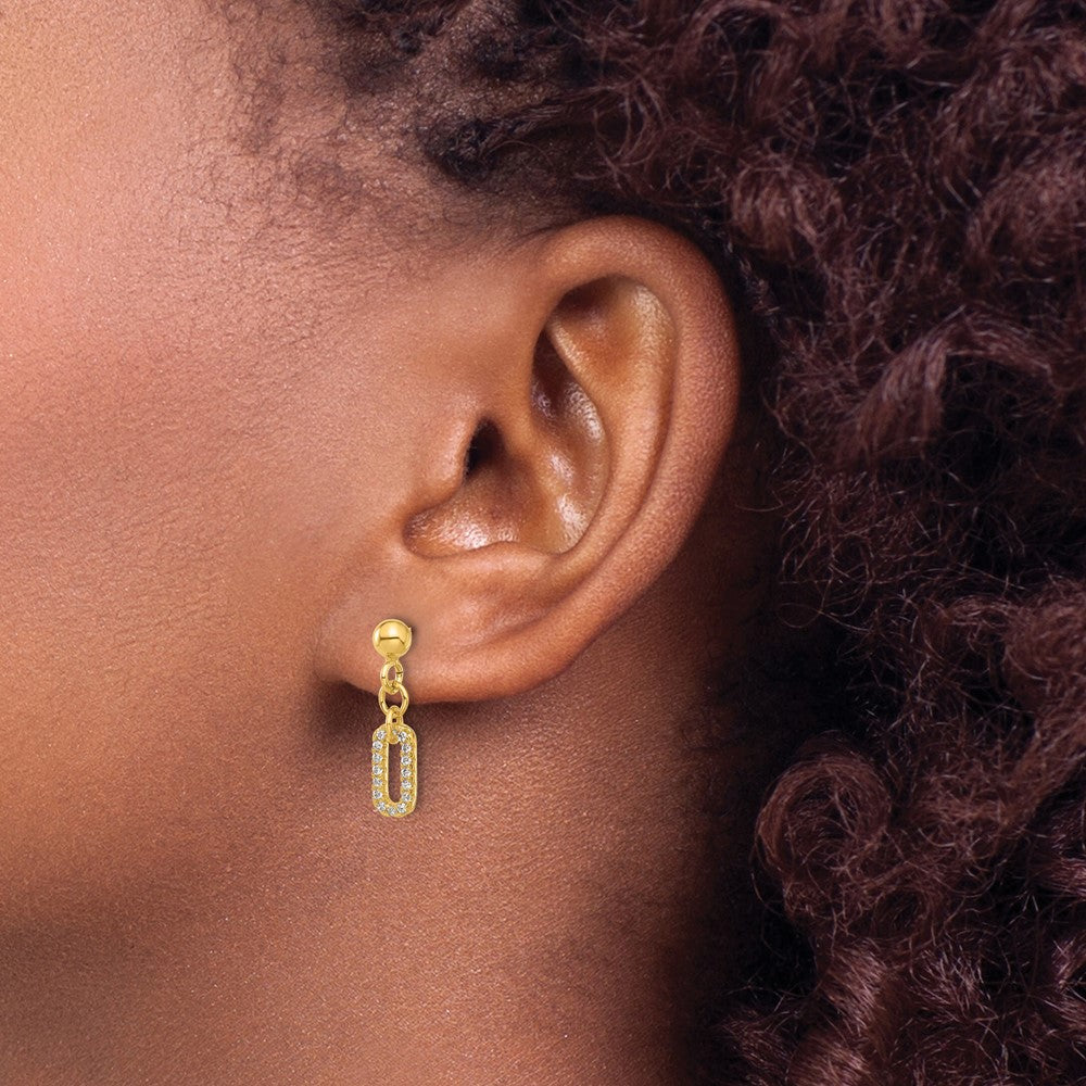 Sterling Silver Gold-plated Polished CZ Dangle Post Earrings