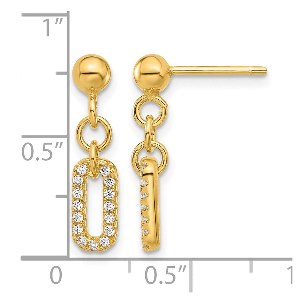 Sterling Silver Gold-plated Polished CZ Dangle Post Earrings