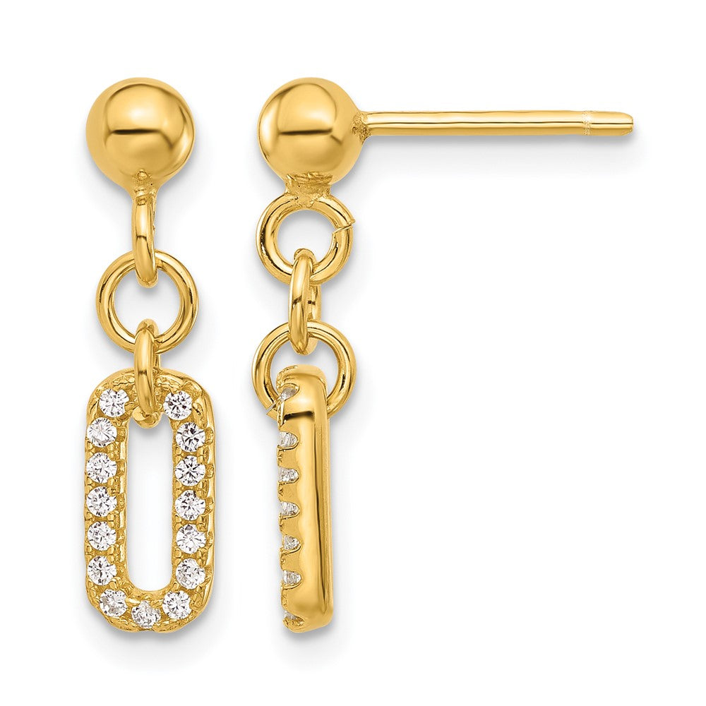 Sterling Silver Gold-plated Polished CZ Dangle Post Earrings