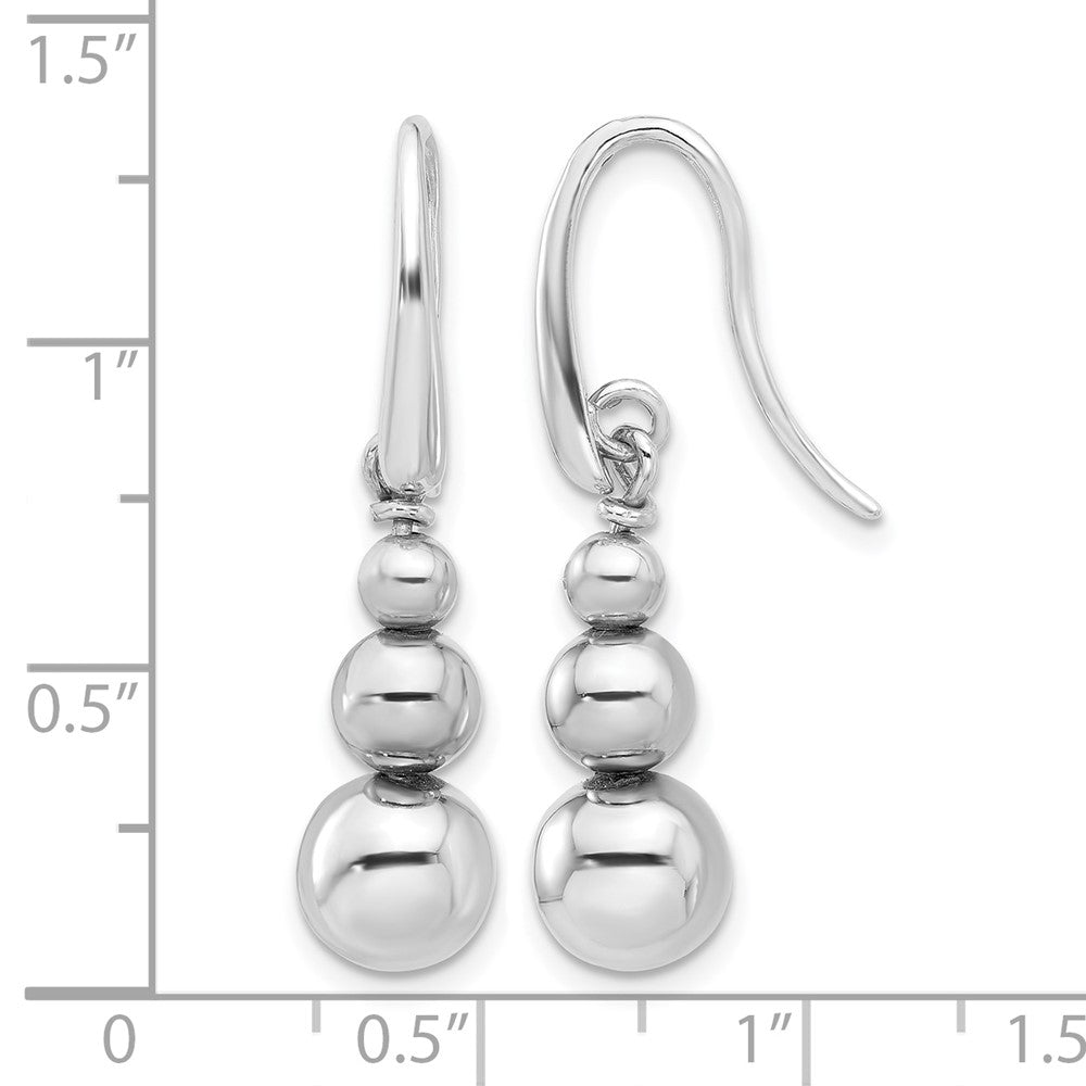 SS Rh-plated Polished Beads Shepherd's Hook Dangle Earrings