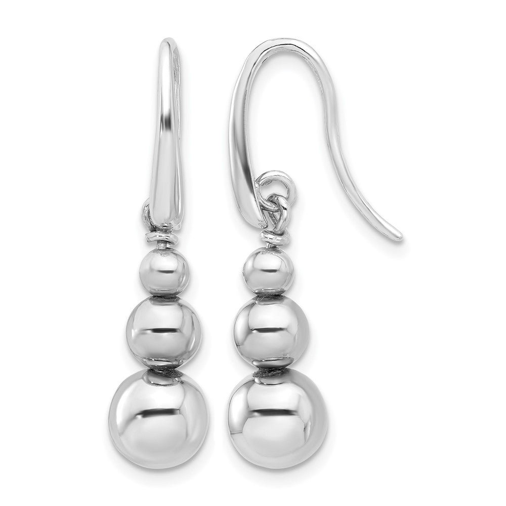 SS Rh-plated Polished Beads Shepherd's Hook Dangle Earrings