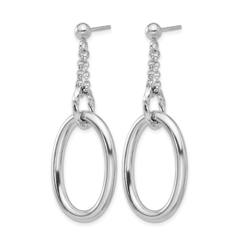 Sterling Silver Rh-plated Oval Post Dangle Earrings