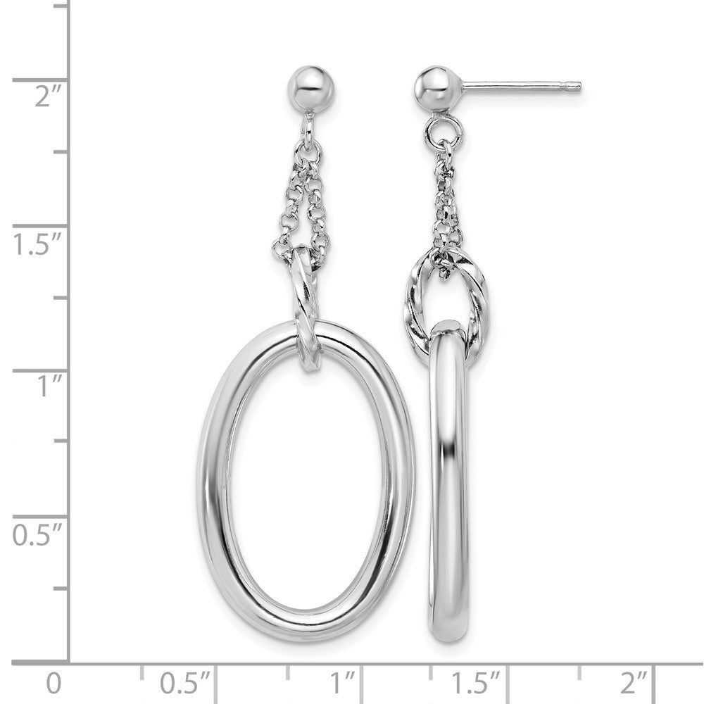 Sterling Silver Rh-plated Oval Post Dangle Earrings