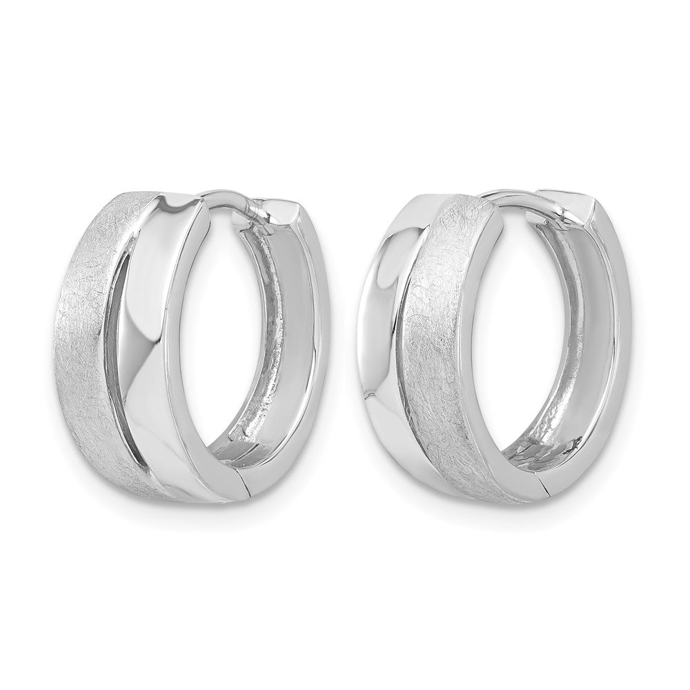 Sterling Silver RH-plated Satin and Polished Hinged Hoop Earrings