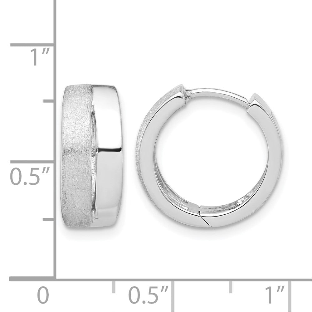 Sterling Silver RH-plated Satin and Polished Hinged Hoop Earrings