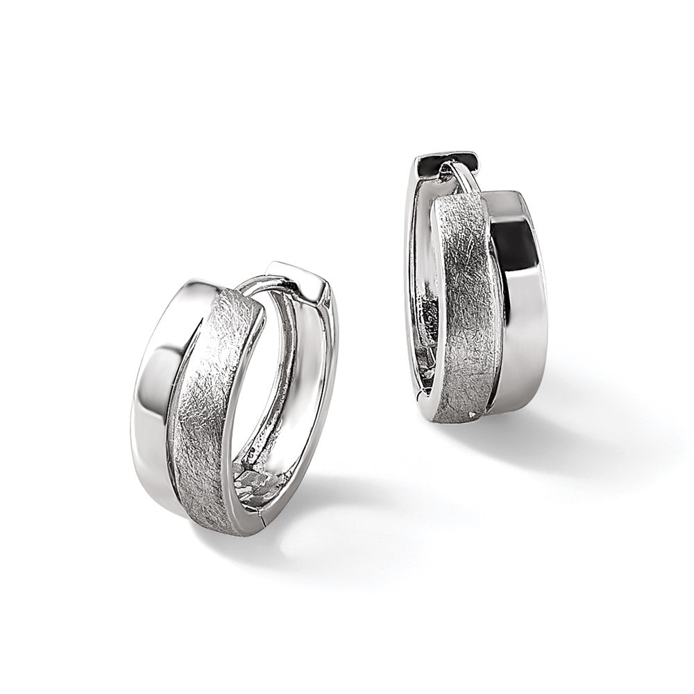 Sterling Silver RH-plated Satin and Polished Hinged Hoop Earrings